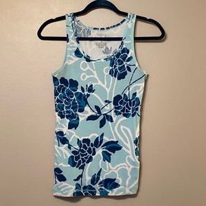 Sonoma Blue Floral Ribbed Tank, Small